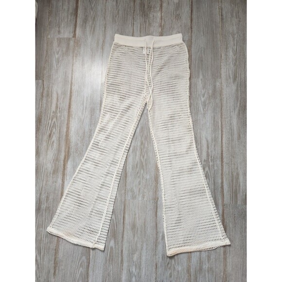 Shade & Shore Other - Shade & Shore Swim Cover-up Up Crochet Pants Flare Leg Drawstring Cream Sz S